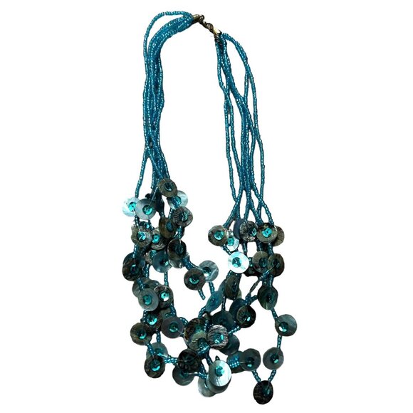 Beaded Turquoise Blue Multi Stranded Shell Necklace with Clasp 10" Womens Shell - Picture 5 of 5